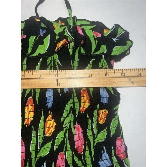 URBAN OUTFITTERS Black Sleeveless Floral Tulip Print Ruffles Mini Dress Sz Med - Picture 4 of 8